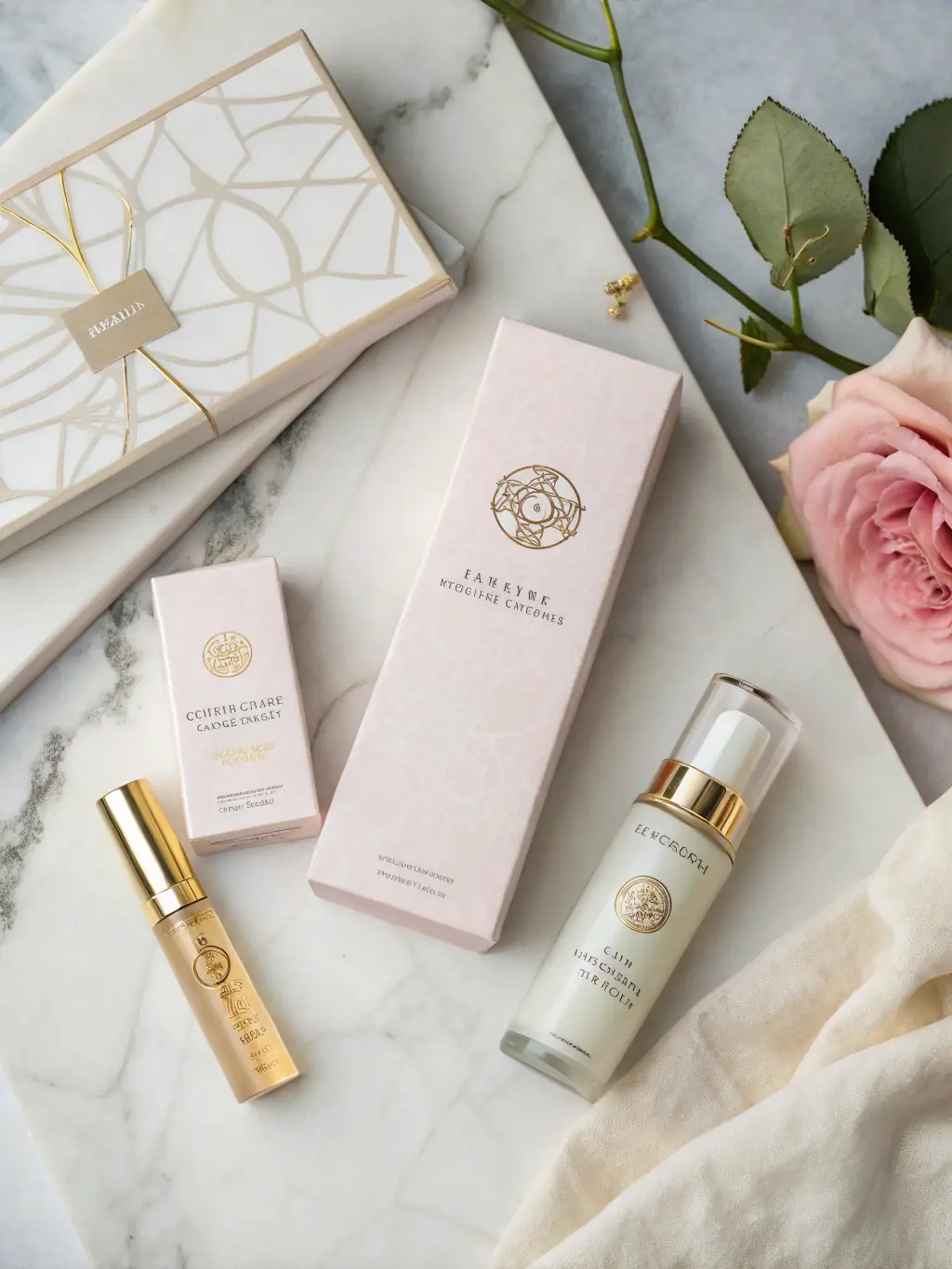 An elegant and sophisticated logo design for a luxury skincare brand, featuring a delicate floral motif and refined typography, set against a soft, pastel background.